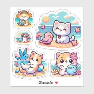 Sticker Cute kawaii chat de plage Custom-Cut Vinyl Sticke
