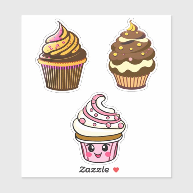 Sticker Cute Kawaii Chibi Cupcakes (Feuille)