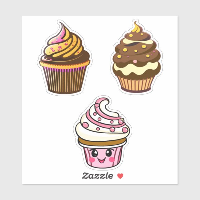 Sticker Cute Kawaii Chibi Cupcakes (Feuille)