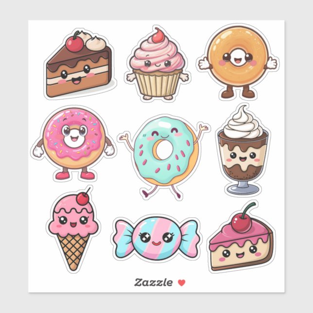 Sticker Cute Kawaii Desserts (Feuille)