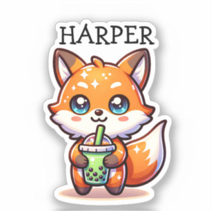 Sticker Cute Kawaii Fox avec thé bulle Personnalisé