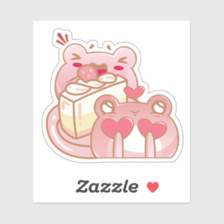 Sticker Cute Kawaii Frog Eating Cake Personalized