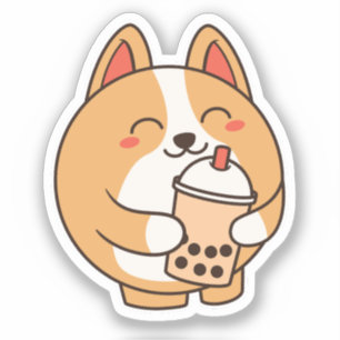 Sticker Cute Kawaii Funny Corgi Chien Boba