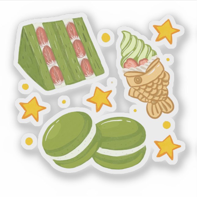 Sticker Cute Kawaii Hand-Drawn Matcha Sweets (Devant)