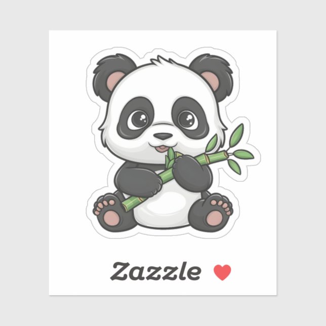 Sticker Cute Kawaii Panda Manger Amoureux des animaux Bamb (Feuille)