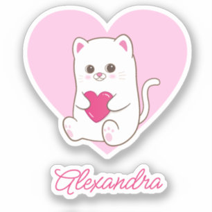 Sticker Cute Kawaii Pink Heart Nom du chat