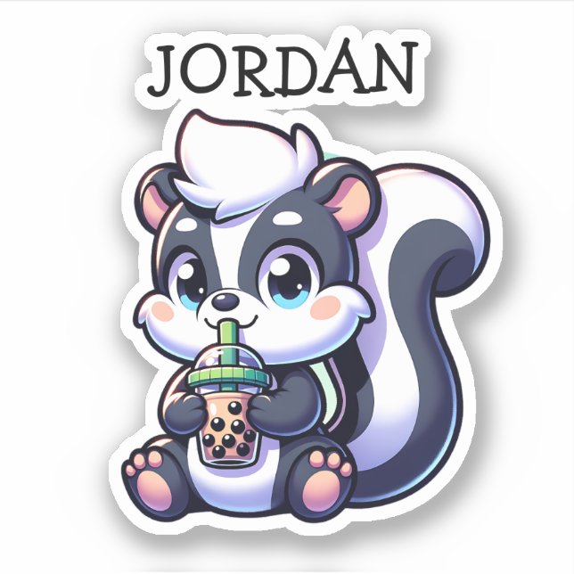 Sticker Cute Kawaii Skunk with Bubble Tea Personnalisé (Devant)