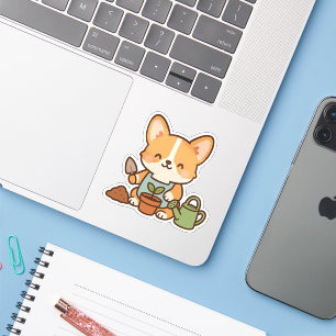 Sticker Cute Kawaii Welsh Corgi Jardinage Kiss Coupe
