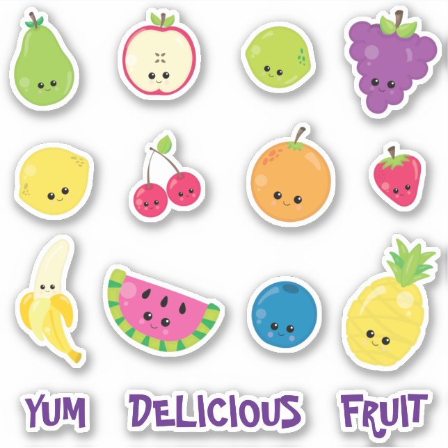 Sticker Cute Kawaii Yum Délicieux fruits (Devant)