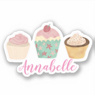 Sticker Cute Kids Pastel Cupcake Personnalisé