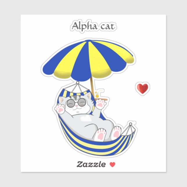 Sticker Cute Kitten en Hamac bleu et jaune et texte (Feuille)