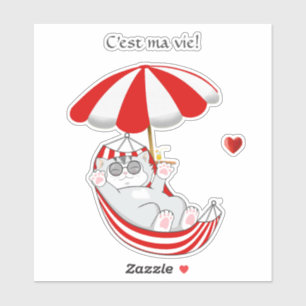 Sticker Cute Kitten en rouge & blanc Hamac & Texte