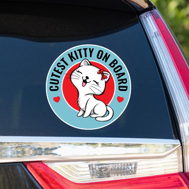 Sticker Cute Kitty/Chat À Bord Voiture Ronde (Créateur téléchargé)