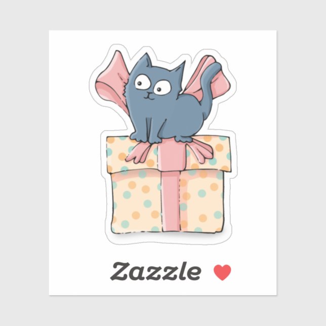 Sticker Cute Kitty en caricature sur boîte cadeau avec rub (Feuille)