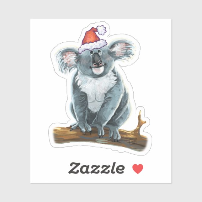 Sticker Cute Koala dans un chapeau de Père Noël (Feuille)