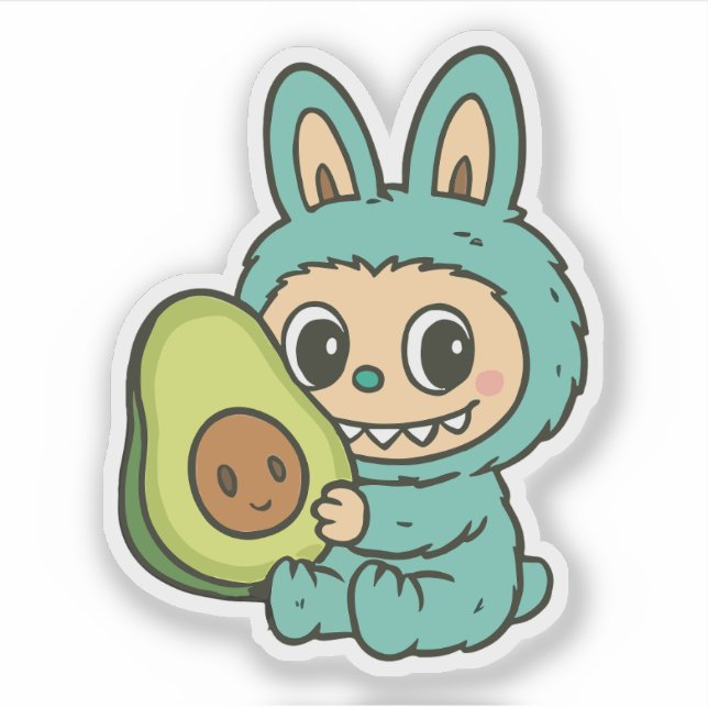 Sticker Cute Labubu with Avocado (Devant)