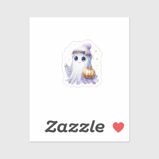 Sticker Cute Lavendar Purple Ghost Halloween Éffrayant Bou (Feuille)