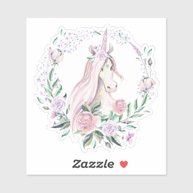 Sticker Cute licorne avec fleurs couronnes (Feuille)