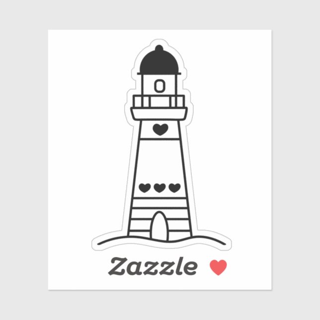 Sticker Cute Lighthouse with Hearts Black and White (Feuille)