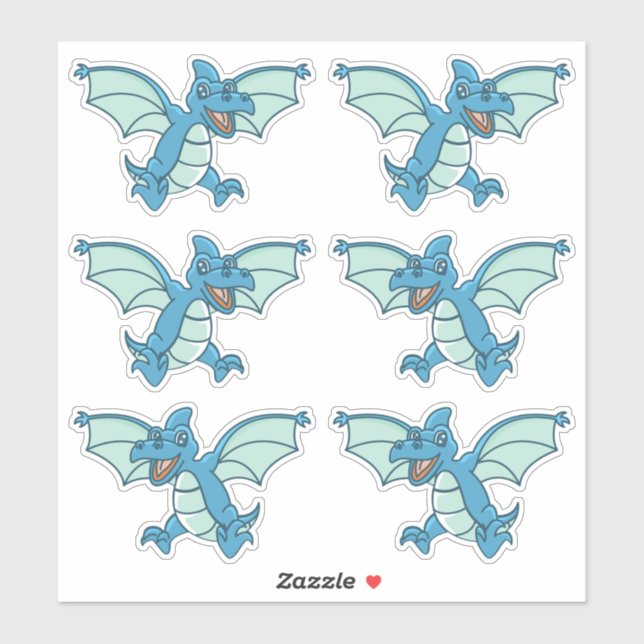 Sticker Cute Little Blue et Green Dinosaur Dragons (Feuille)
