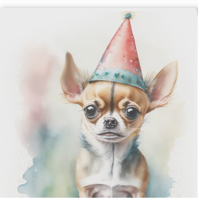 Sticker Cute Little Chihuahua avec Casquette d'anniversair (Devant)