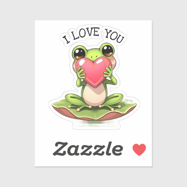 Sticker Cute Little Frog Holding a Heart | I Love You (Feuille)
