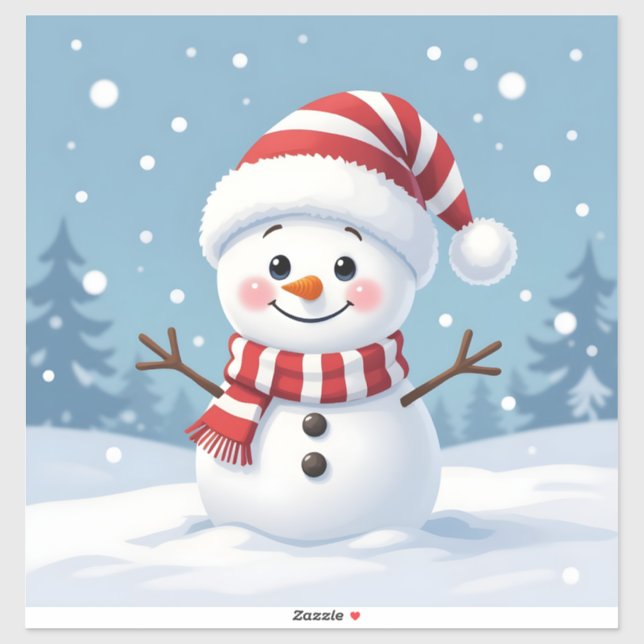 Sticker Cute little snowman with scarf & hat (Feuille)