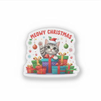 Sticker Cute Meow Christmas Kitty