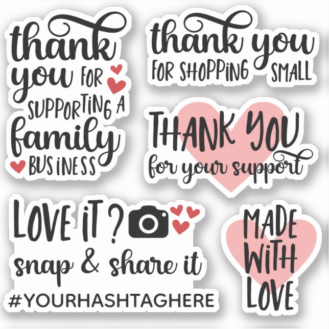Sticker Cute Merci Hearts Petite entreprise (Devant)