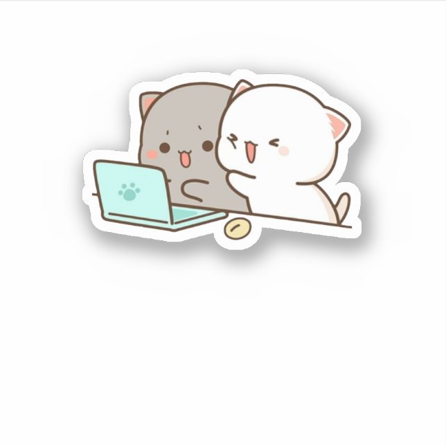 Sticker Cute Mochi Peach Cat (Devant)