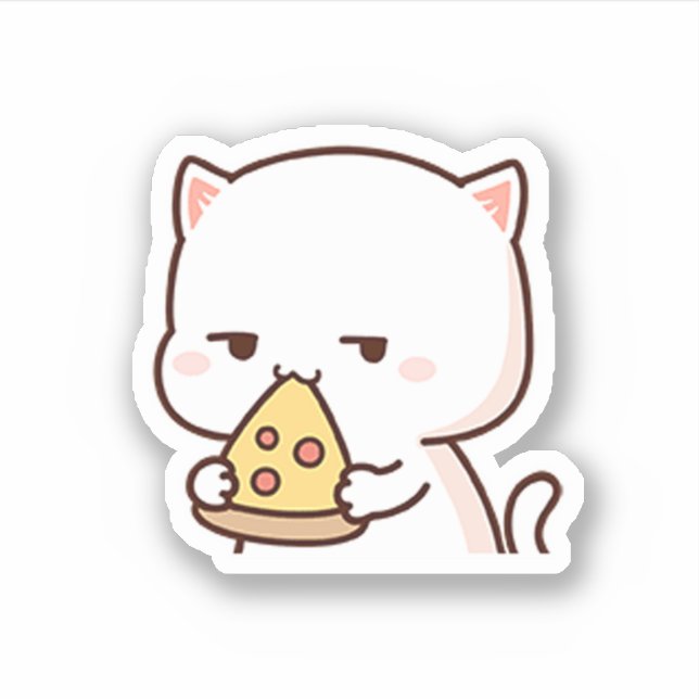 Sticker Cute Mochi Peach Chat Aime Le Gâteau (Devant)
