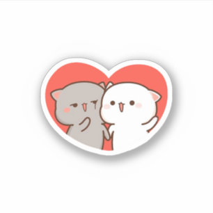 Sticker Cute Mochi Peach Chat, Joyeuse Saint Valentin