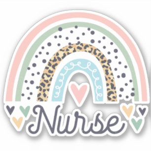 Sticker Cute Nurse Pastel Empreinte de léopard Boho Rainbo