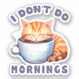Sticker Cute Orange Chat - Je ne fais pas les matins