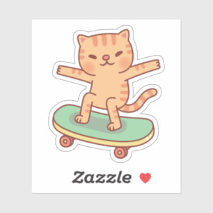 Sticker Cute Orange Tabby Patinage Sur Skateboard