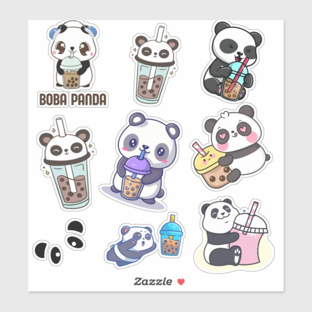 Sticker Cute Panda Bobble Tea Kids (Feuille)