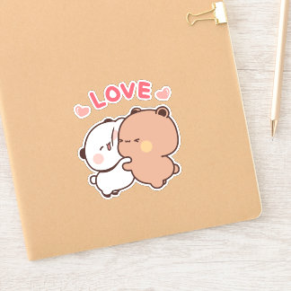 Sticker Cute Panda couple ours, bubu et dudu câlin amour