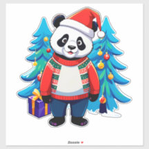 Cute Panda In Santa Hat And Christmas Sweater