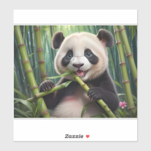 Sticker Cute Panda Mange Du Bambou
