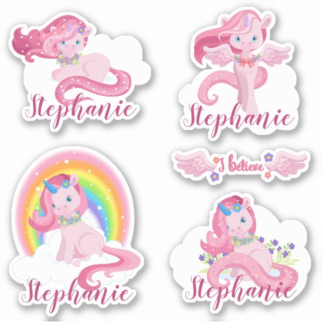 Sticker Cute Personnalisée Magique Unicorne Personnalisée  (Devant)