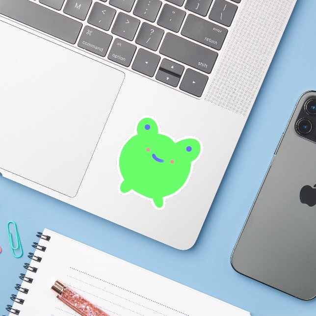 Sticker Cute Petite Grenouille verte (Ordinateur portable avec iPhone)