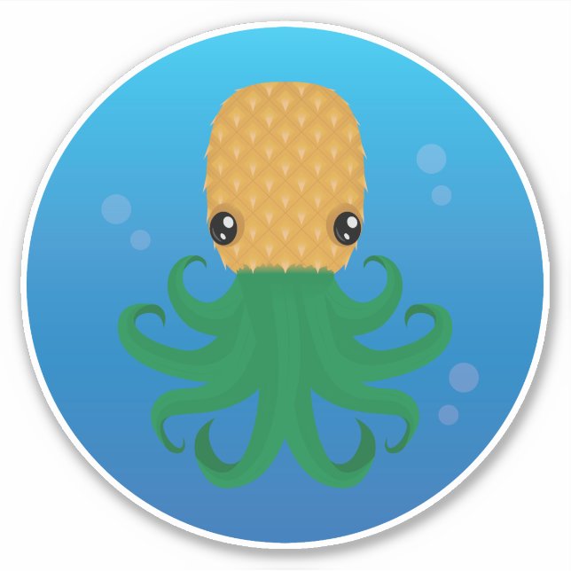Sticker Cute Pineapus (Pieuvre d'ananas) dans l'eau (Devant)