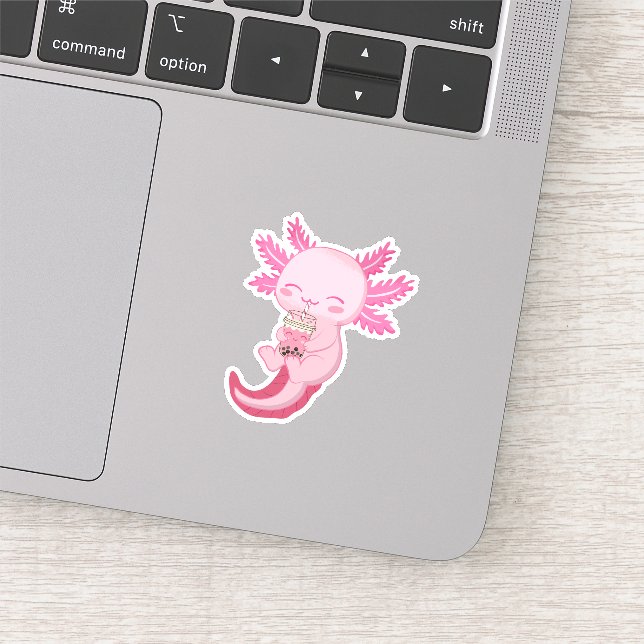 Sticker Cute Pink Axolotl Boba Bubble Tea (Détail)