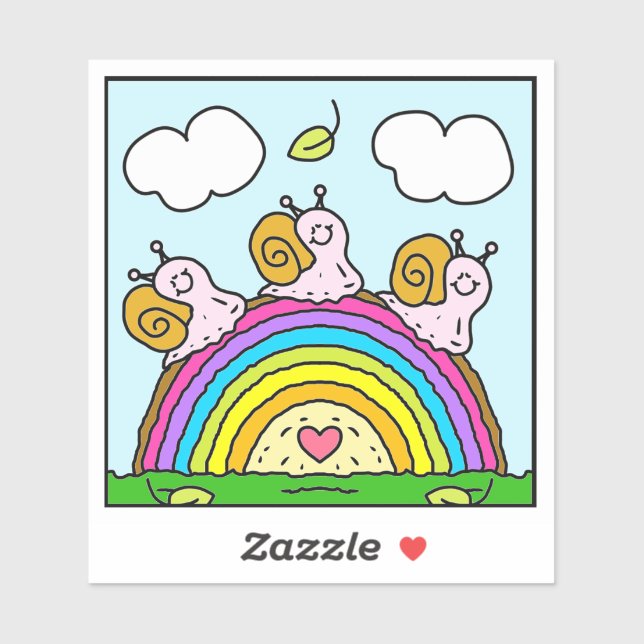 Sticker Cute Pink Snails Crossing Rainbow Log Vinyl (Feuille)