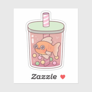 Sticker Cute Poisson D'Or Nager Dans Boba Tea