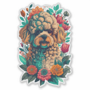 Sticker Cute Poodle Chien Et Fleurs Couper Vinyl