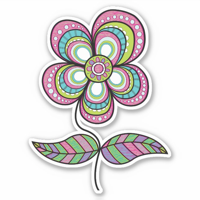 Sticker Cute Psychedelic Vintage Flower Art (Devant)