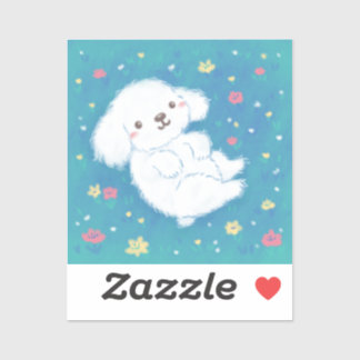 Sticker Cute Puppy with Flowers