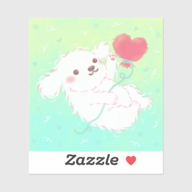 Sticker Cute Puppy with Heart Balloon (Feuille)