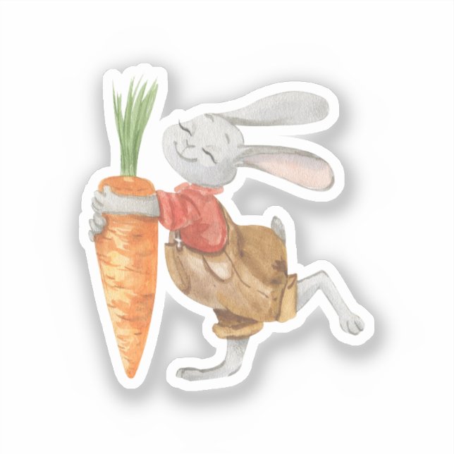 Sticker - Cute Rabbit With Carrot. (Front)